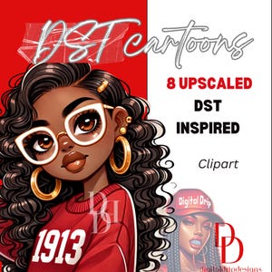 8 imágenes PNG mejoradas de dibujos animados DELTA Sigma Theta como representantes afroamericanos de Chibi.