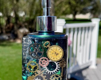 Handcrafted resin Soap or Lotion Dispenser with steampunk theme