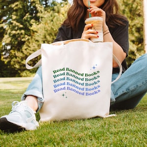 Read Banned Books, Cotton Canvas Tote Bag, I read banned books, book club, I&#39;m with the banned, book worm, Book lover tote bag