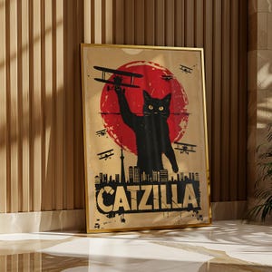Catzilla Retro Movie Poster: Japanese Style Monster Cat Art