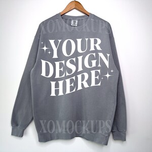 Grey Comfort Colors Sweatshirt Mockup Front Comfort Colors 1566 Mock Up C1566 Crewneck Sweatshirt On Hanger