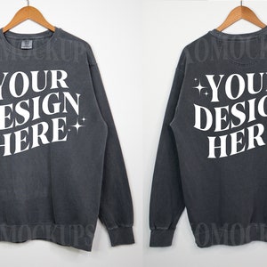 Comfort Colors 1566 Mockup Pepper Front and Back C1566 Crewneck Sweatshirt Bundle Trendy Minimalist Aesthetic Mockup On Hanger