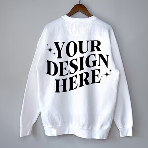 White Comfort Colors Sweatshirt Mockup Back Comfort Colors 1566 Mock Up C1566 Crewneck Sweatshirt On Hanger