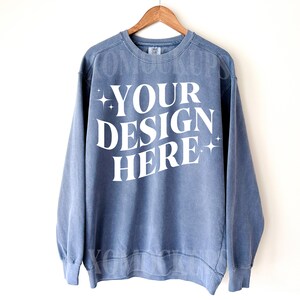 Denim Comfort Colors Sweatshirt Mockup Front Comfort Colors 1566 Mock Up C1566 Crewneck Sweatshirt On Hanger