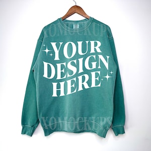 Light Green Comfort Colors Sweatshirt Mockup Front Comfort Colors 1566 Mock Up C1566 Crewneck Sweatshirt On Hanger