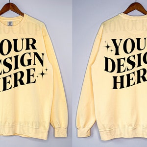 Butter Comfort Colors Sweatshirt Mockup Bundle Front and Back Comfort Colors 1566 Mock Up C1566 Crewneck Sweatshirt On Hanger