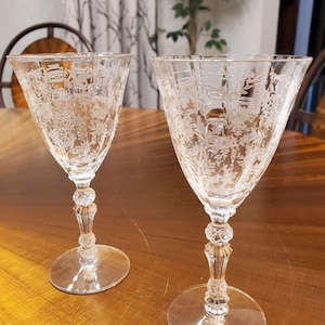 Set of 5 Fostoria “Chintz” Small Wine Glasses – 1940s Vintage – Pristine Condition