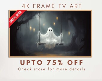 Ghost On The Swing art, Halloween Spooky Frame TV Art, Samsung Frame tv Art, Ghost Art Decor, Cute Little Ghost Face, 4k resolution tv art