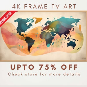 Samsung Frame TV Art, carte du monde de Style poussiéreux coloré, carte du monde aquarelle moderne, LG TV Frame Art, 4k Art téléchargeable