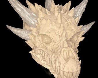 Soporte de pared con forma de calavera de dragón - Decoración fantástica impresa en 3D - Arte mural gótico - Decoración para habitaciones de D&D
