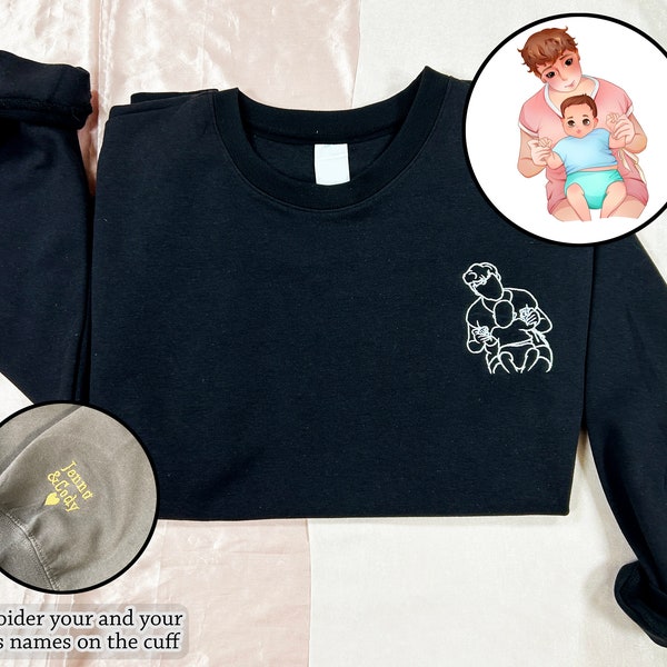 Personalisiertes gesticktes Porträt vom Foto-Sweatshirt, individueller Foto-Hoodie, Namen auf Manschette sticken, Sweatshirt für Papa, Vatertagsgeschenk