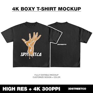 Mockup di t-shirt squadrata 4K ad alta risoluzione - 300PPI, pronto per Photoshop, stile streetwear, download digitale istantaneo