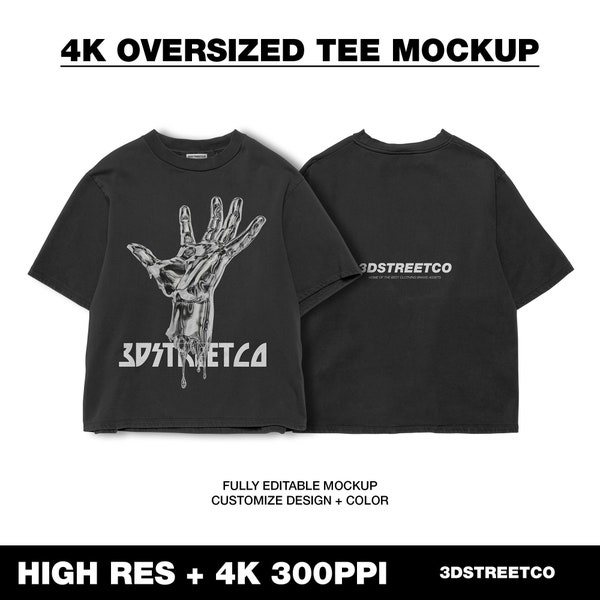 4K FULLY EDITABLE Oversized T-Shirt Mockup - 300PPI, Photoshop Ready, Streetwear Style, Instant Digital Download