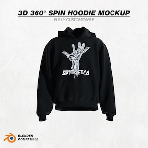 Puede incluir: Una sudadera con capucha negra con un gráfico blanco de una mano con líquido goteando y el texto "3DSTREETCO".