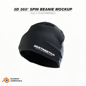 3D Streetwear Beanie Mockup: Fully Customizable, 360 Spin (Blender)