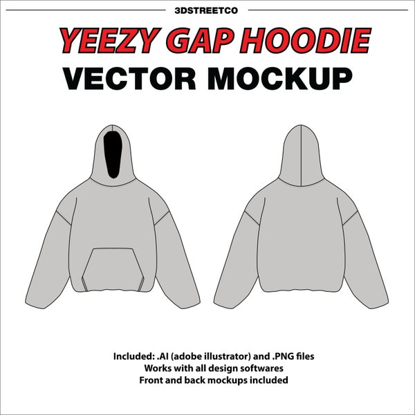 Yeezy Gap Hoodie Vector Mockup: VOLLEDIG aanpasbaar Yeezy Gap Hoodie Vector Mockup, voor Adobe Illustrator, Photoshop en Procreate