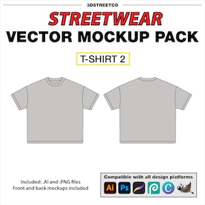 Streetwear T-SHIRT 2, Vector Mockup: perfect voor kledingmerken en modeontwerpers in Adobe Illustrator, Photoshop en Procreate