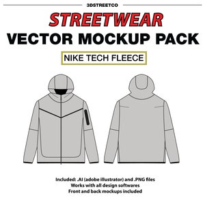 Nike Tech Fleece Vektor Mockup: KOMPLETT anpassbarer Yeezy Gap Hoodie Vektor-Mockup für Adobe Illustrator, Photoshop und Procreate