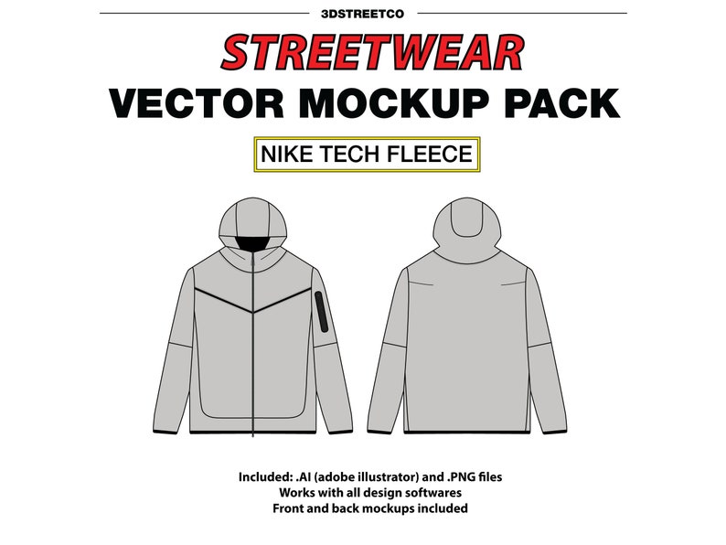 Maqueta vectorial de Nike Tech Fleece: Maqueta vectorial de sudadera con capucha Yeezy Gap TOTALMENTE personalizable, para Adobe Illustrator, Photoshop y Procreate imagen 1