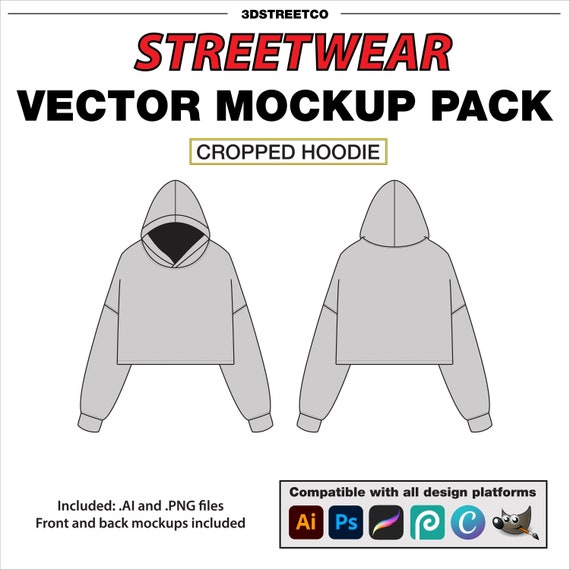 Streetwear Cropped Hoodie Vector Mockup (AI & PNG) - Etsy