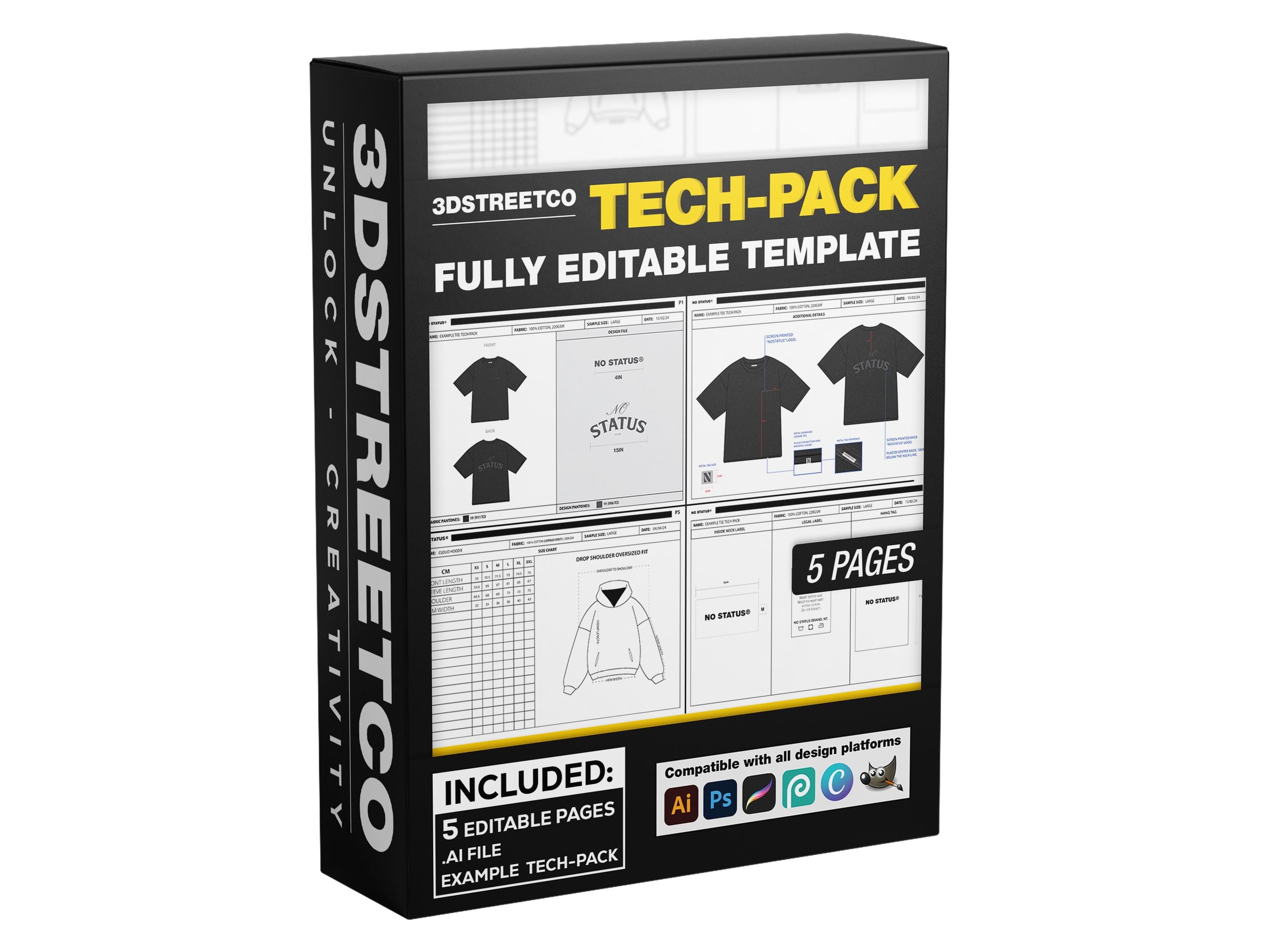 Fashion Tech Pack Template: 5-Page Editable Design (AI File)