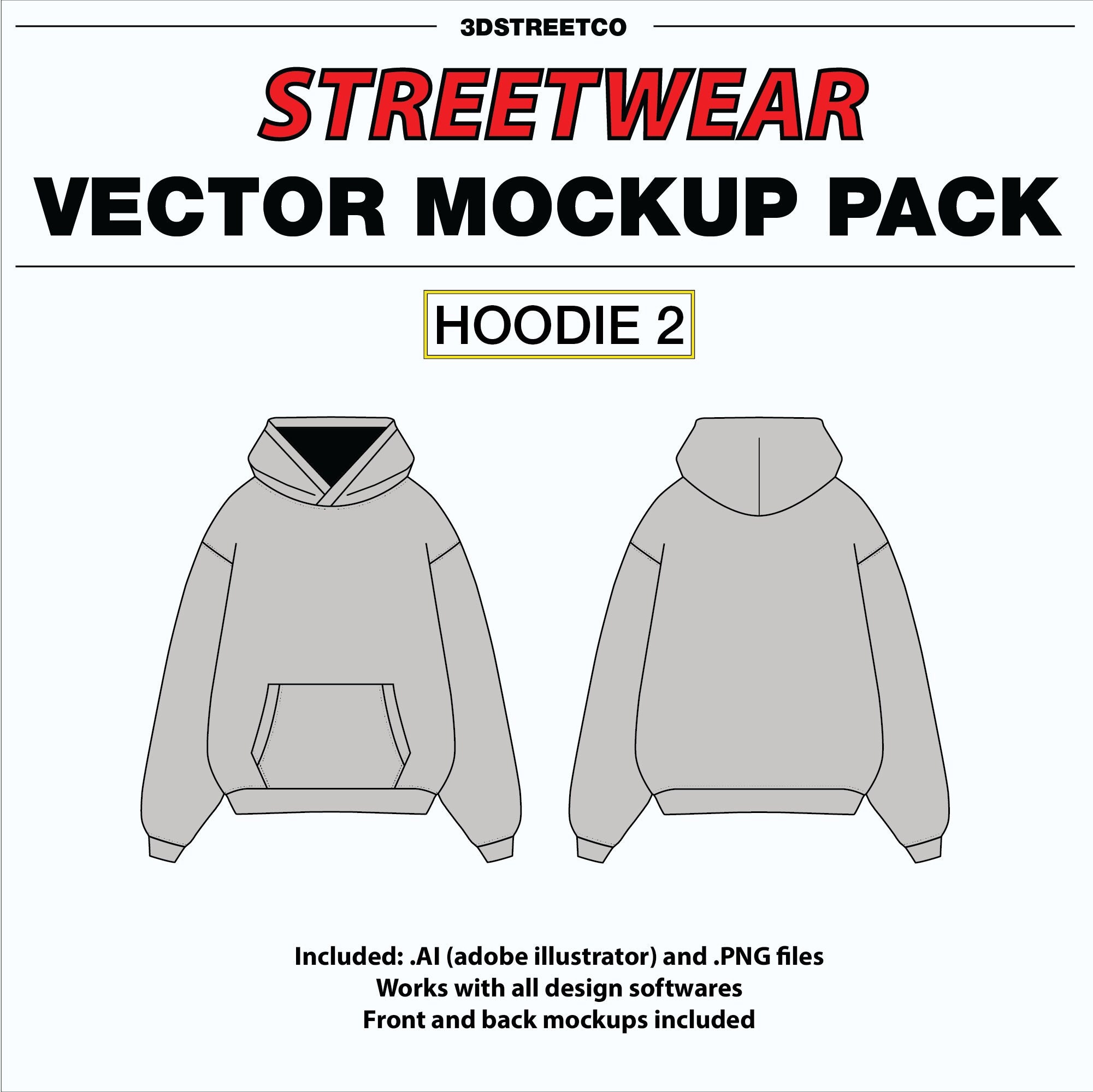 Streetwear Oversized Hoodie Vector Mockup Perfect for Clothing Brands Fashion Designers in Adobe Illustrator Photoshop and Procreate Etsy
