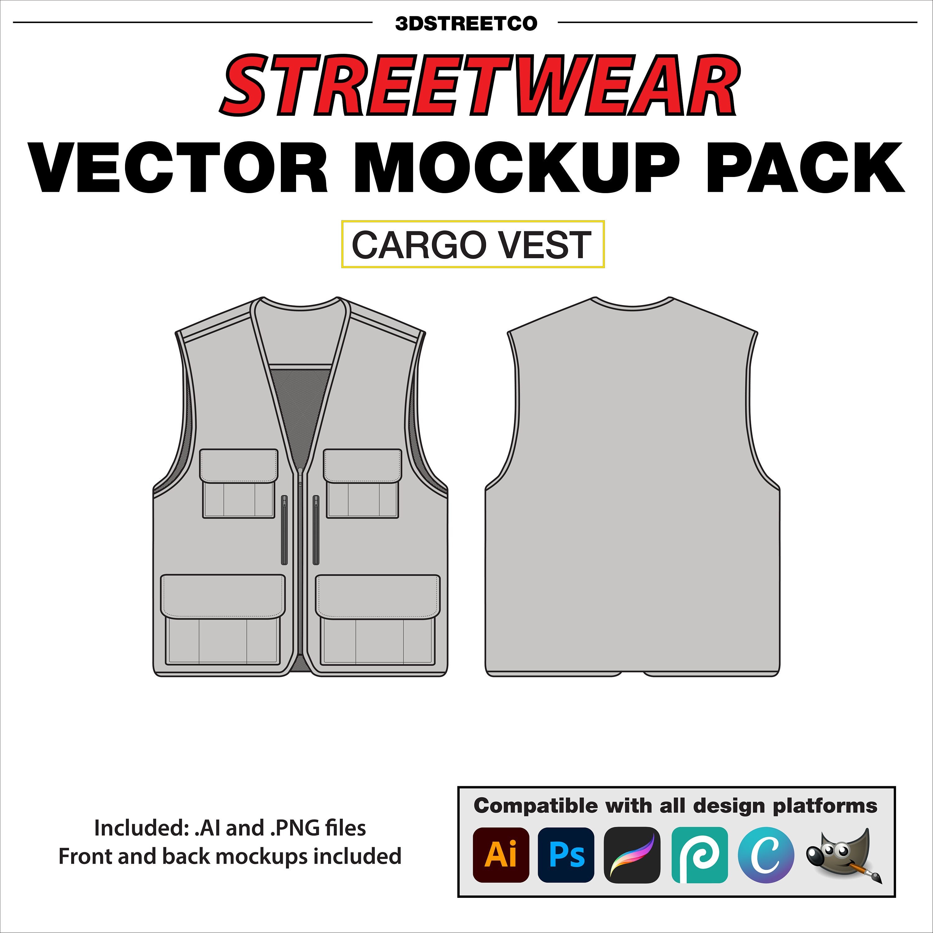 Streetwear CARGO VEST Vector Mockup: Perfect for Clothing Brands
