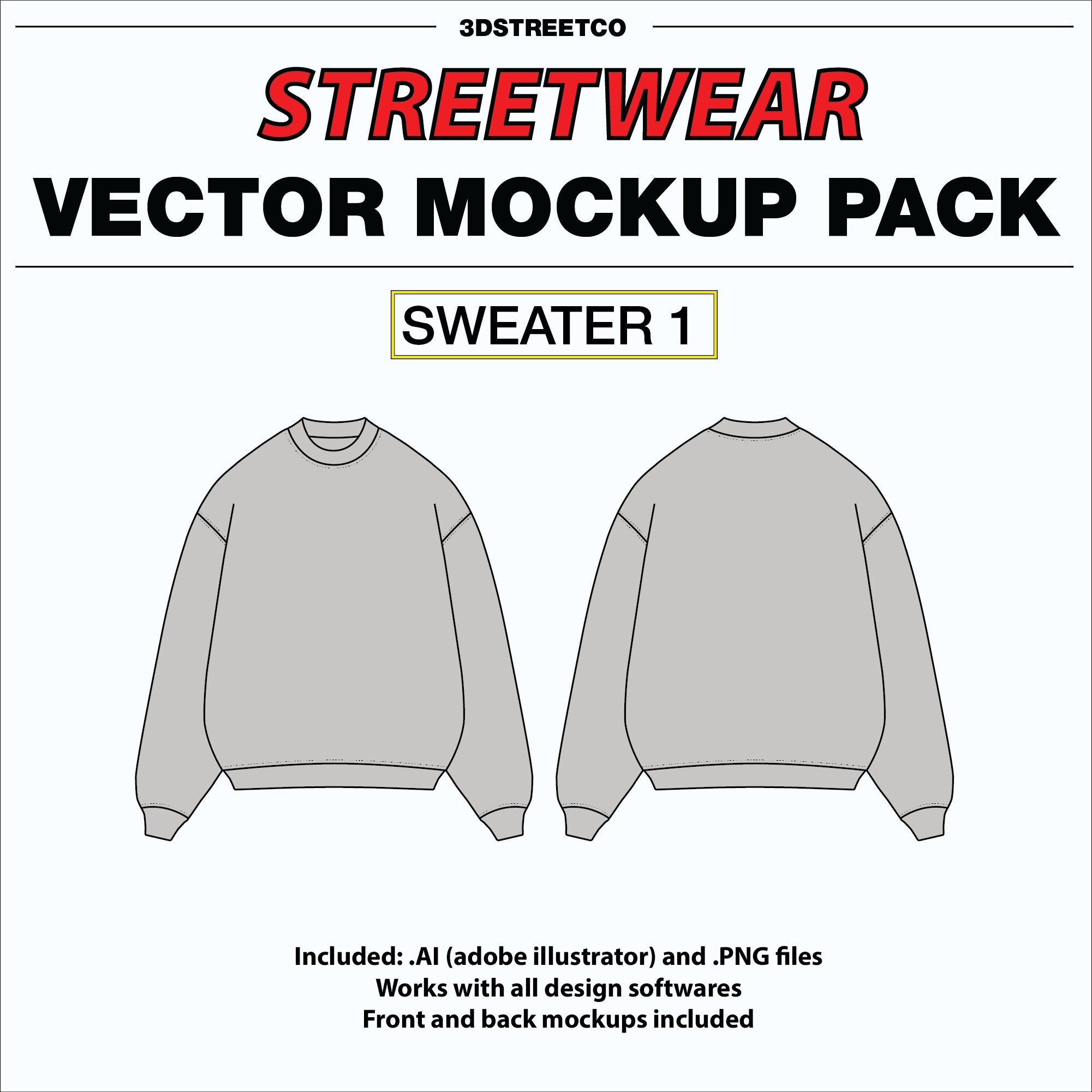Streetwear Sweater Vector Mockup: Clothing Brand Template (AI