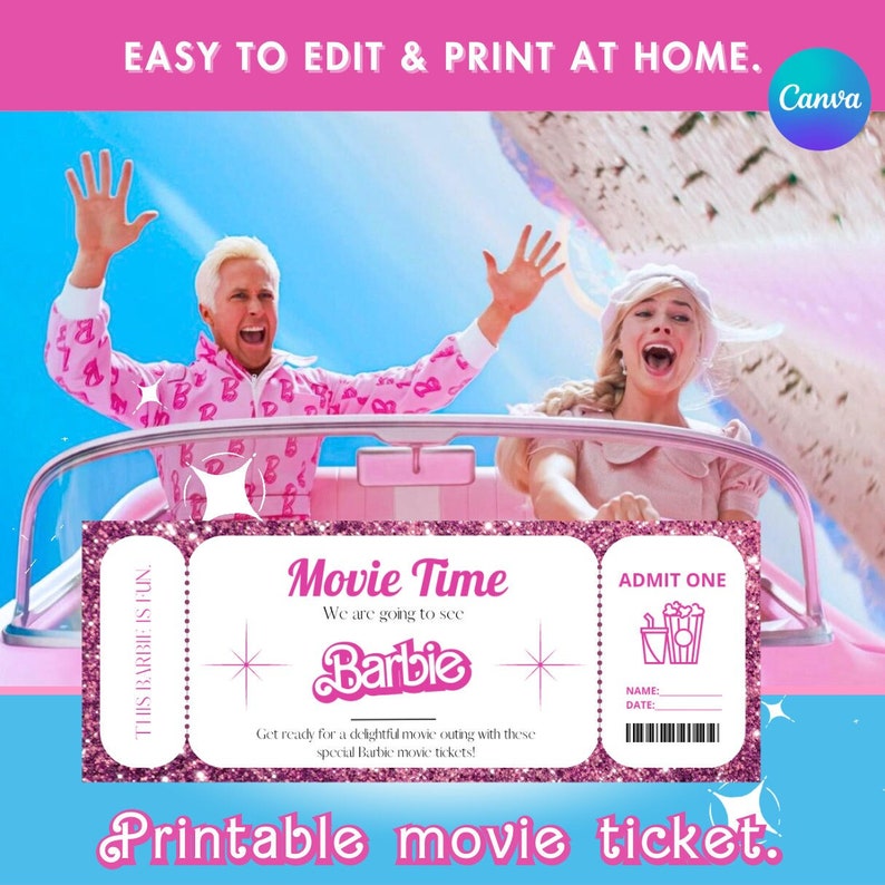 Printable Tickets Barbie Movie Tickets Print Ticket Movie Etsy Australia