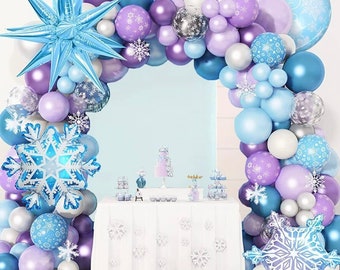 140 pz/set Blu Viola Fiocco di Neve Palloncino Ghirlanda Arco Kit Coriandoli Palloncini in Lattice per Bambini Compleanno Frozen Forniture per Feste a Tema Decorazione