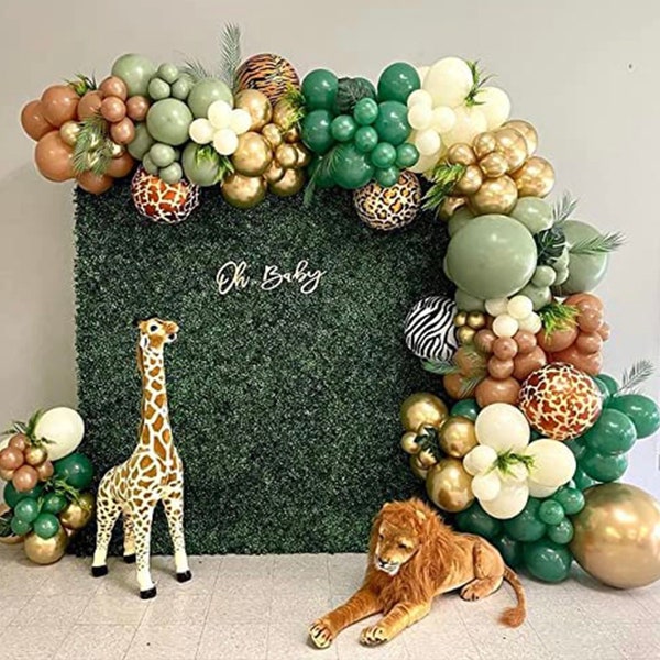 119pcs Safari Jungle Balloon Garland Arch Kit,Green Wild Tropical Theme,Party Supplies,Boy's First Birthday,Baby Shower,Decorations