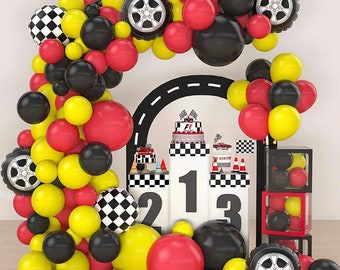 Ghirlanda di palloncini a tema auto da corsa da 123 pezzi, due decorazioni di compleanno veloci, forniture per feste con palloncini per auto da corsa, Fast One, decorazioni per feste a tema auto