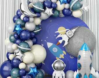 108 pezzi/set forniture per feste a tema astronauta spaziale, palloncini in lattice grigio, blu mare, albicocca, per il compleanno di ragazzi e ragazze, decorazioni per lo sfondo della festa