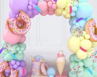 139pcs Donut & Macaron Colored Balloon Arch Garland Set Perfect For Decorating Holiday, Baby Shower, 1st Birthday Party