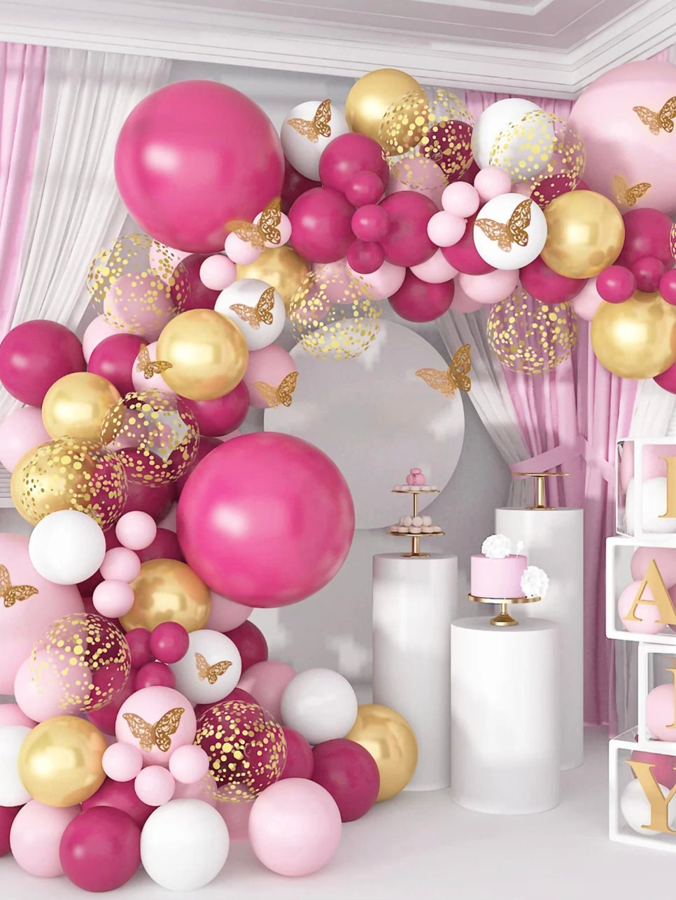 123 Piece Pink Purple Butterfly Balloon Arch Kit Metallic Confetti Balloon Butterfly Baby Shower Girl Birthday Wedding