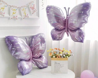 Purple Butterfly Foil Balloon 40inch, Purple Silver Butterfly Balloons, Girls Birthday Party Decor, Pastel Birthday Balloon, Butterfly Decor