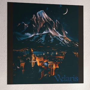 Night Court Poster, Moon and Stars Wall Art, Starry Velaris Village Skyline, ACOTAR paper poster, bookish poster, velaris themed gift