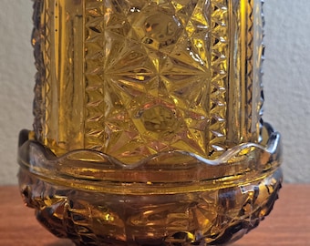 Vintage Indiana Glass Amber Stars and Bars 6.5, inch Fairy Light,