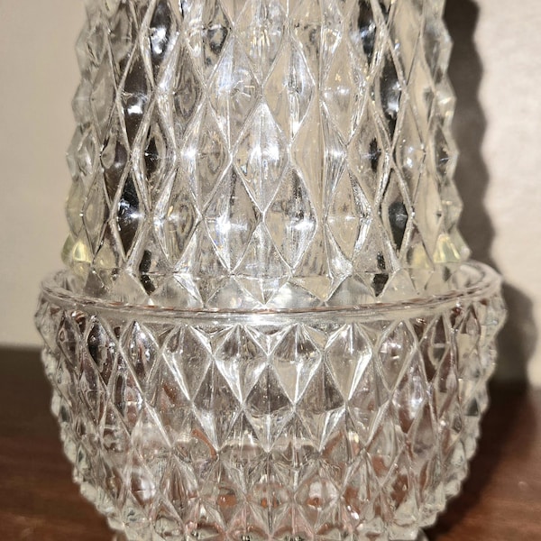 Vintage Indiana Glass Diamond Point Fairy Lamp, Clear Glass, USA Made
