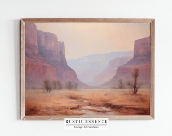 Pintura de paisaje del suroeste vintage / Impresión de arte del desierto antiguo / Paisaje rústico del desierto / Decoración occidental / Digital imprimible descargable