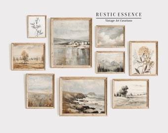 Printable Vintage Gallery Wall SET | Antique Country Aesthetic Wall Art set | Farmhouse Nursery Decor | Rustic Dining Room Digital Prints