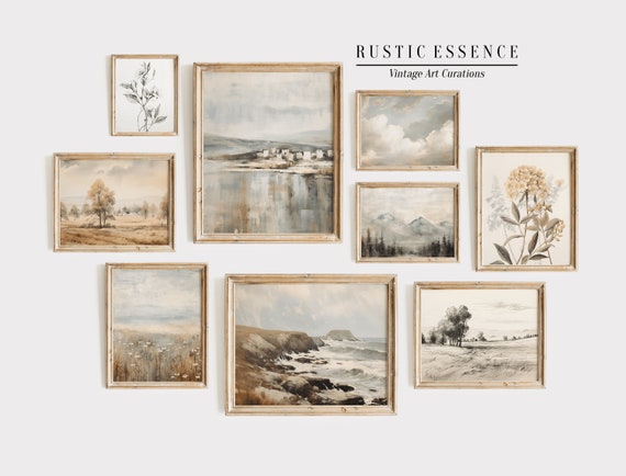 Printable Vintage Gallery Wall SET | Antique Country Aesthetic Wall Art set | Farmhouse Nursery Decor | Rustic Dining Room Digital Prints