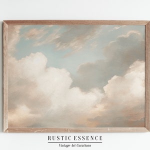 Cloud Oil Painting | Nursery Wall Art | Vintage French Farmhouse Countryside Print | Antique Clouds Rustic Decor | Digital Download