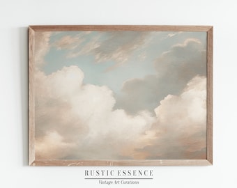 Cloud Oil Painting | Nursery Wall Art | Vintage French Farmhouse Countryside Print | Antique Clouds Rustic Decor | Digital Download
