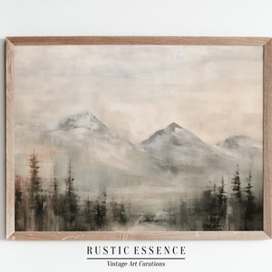 Minimalist Mountain Landscape Painting | Rustic Forest Moody Dark Wall Art | Cabin Artwork | Nursery Decor | Digital Printable Download