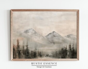 Minimalist Mountain Landscape Painting | Rustic Forest Moody Dark Wall Art | Cabin Artwork | Nursery Decor | Digital Printable Download