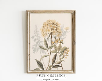 Vintage Flower Print | Antique Botanical Wall Art | Rustic Yellow Flower Bouquet | Country Farmhouse Decor | Digital Downloadable Print