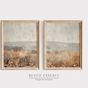 Autumn Country Landscape Painting Split Panel | Warm Vintage Living Room Decor | Cottage Wall Art Set of 2 | Printable Digital Download