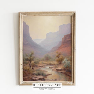 Vintage Southwestern Landscape Oil Painting | Rustic Desert Decor | Mid Century Fine Art | Monument Valley | Printable Digital Download