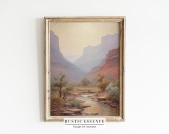 Vintage Southwestern Landscape Oil Painting | Rustic Desert Decor | Mid Century Fine Art | Monument Valley | Printable Digital Download